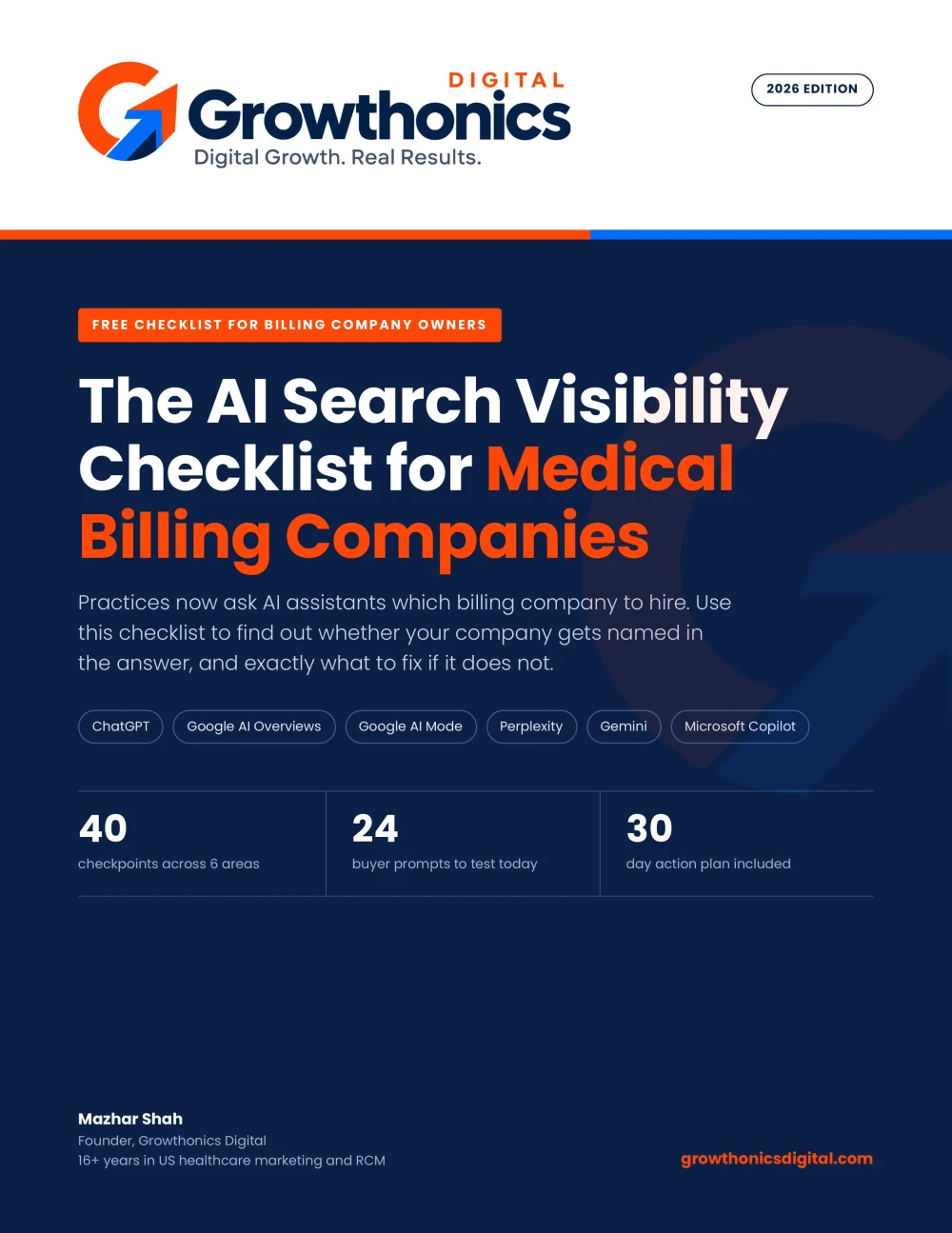 Cover of the AI Search Visibility Checklist for Medical Billing Companies, 2026 edition