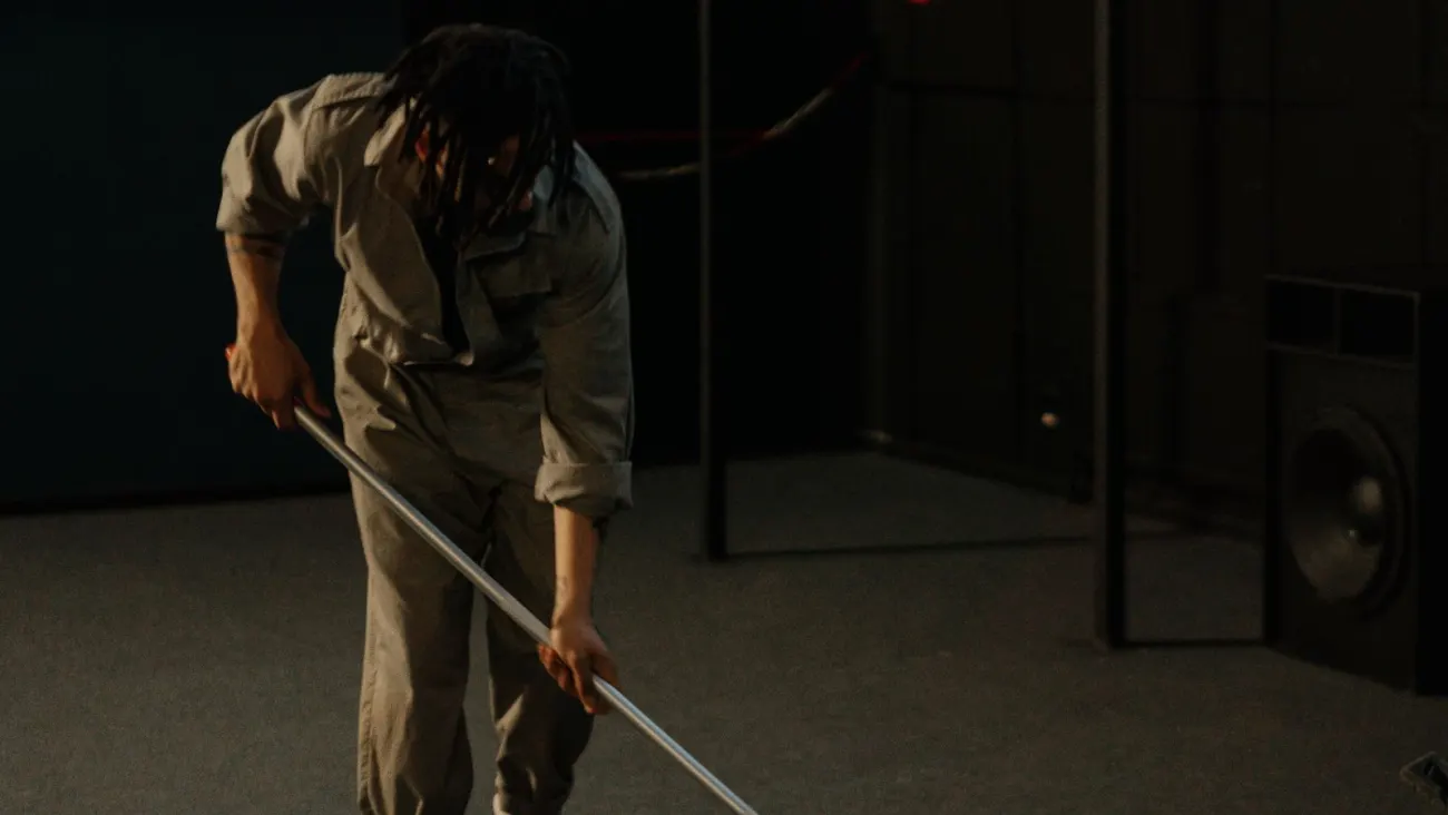 Janitorial worker cleaning a commercial floor