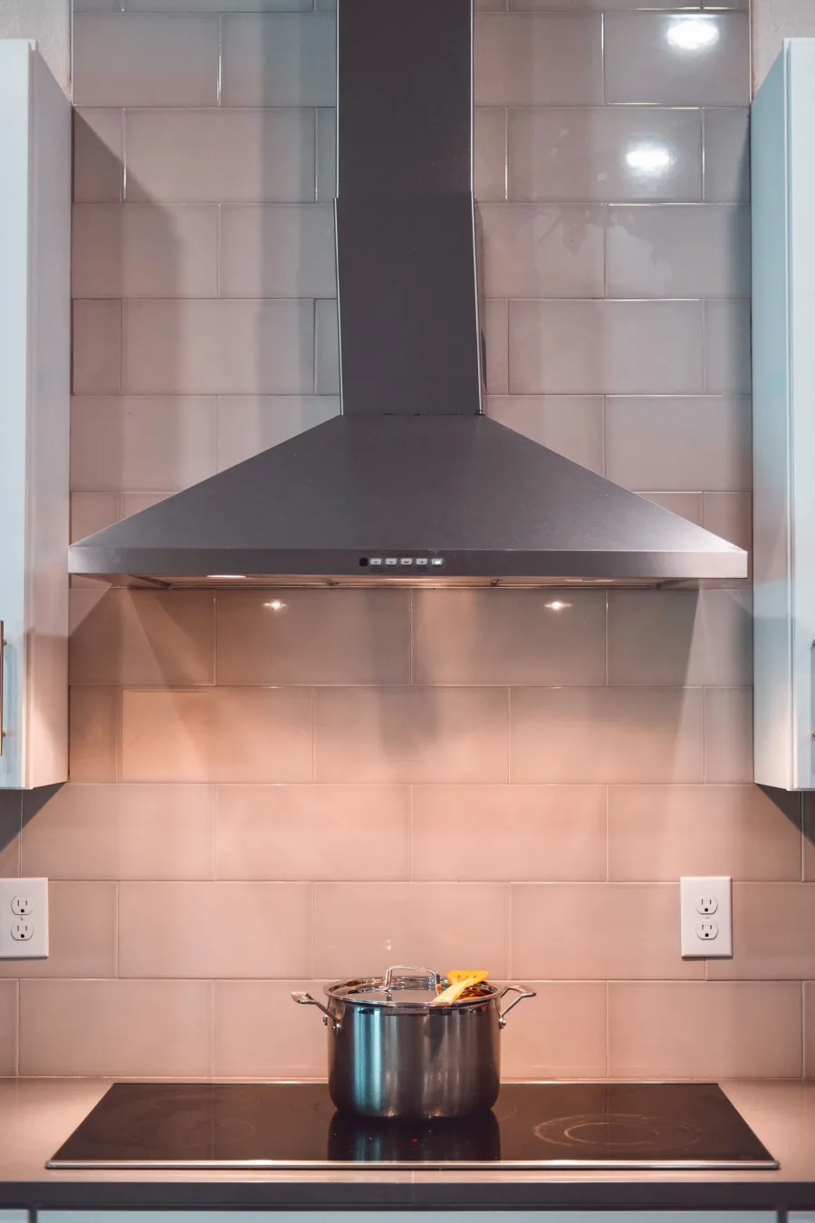 Exhaust hood system above a commercial kitchen cooking line